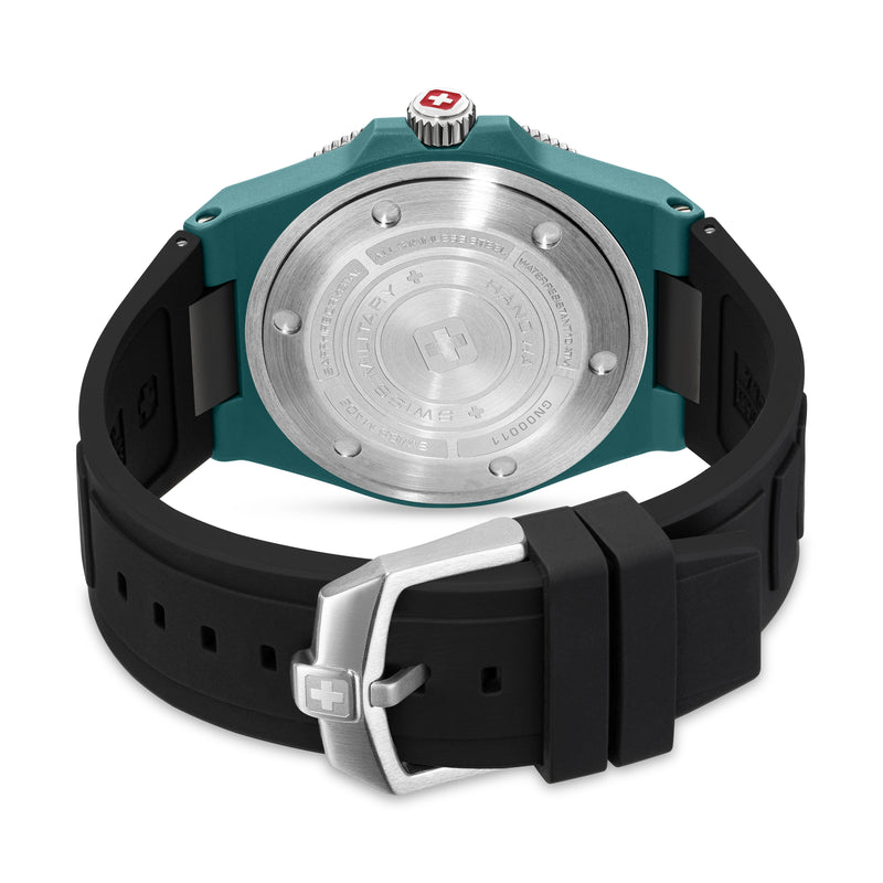 Swiss Military Hanowa Orologio analogico unisex Verde/Nero 42 mm Acciaio inossidabile/silicone Orologi da uomo Orologi da donna Swiss Made