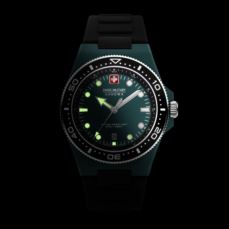 Swiss Military Hanowa Orologio analogico unisex Verde/Nero 42 mm Acciaio inossidabile/silicone Orologi da uomo Orologi da donna Swiss Made