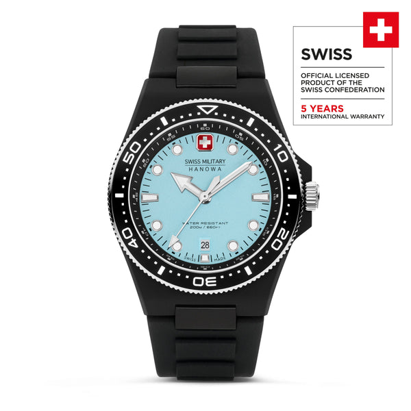 Orologio militare svizzero Hanowa unisex Ocean Pioneer 42mm Orologio da uomo cronografo in acciaio inossidabile/silicone nero Orologio subacqueo impermeabile