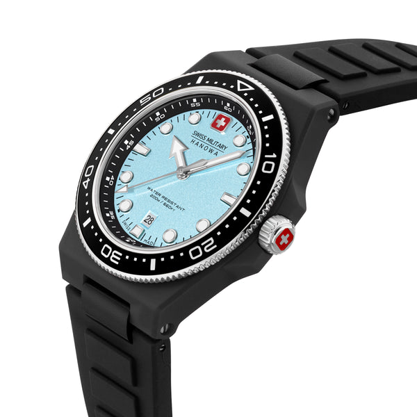 Orologio militare svizzero Hanowa unisex Ocean Pioneer 42mm Orologio da uomo cronografo in acciaio inossidabile/silicone nero Orologio subacqueo impermeabile
