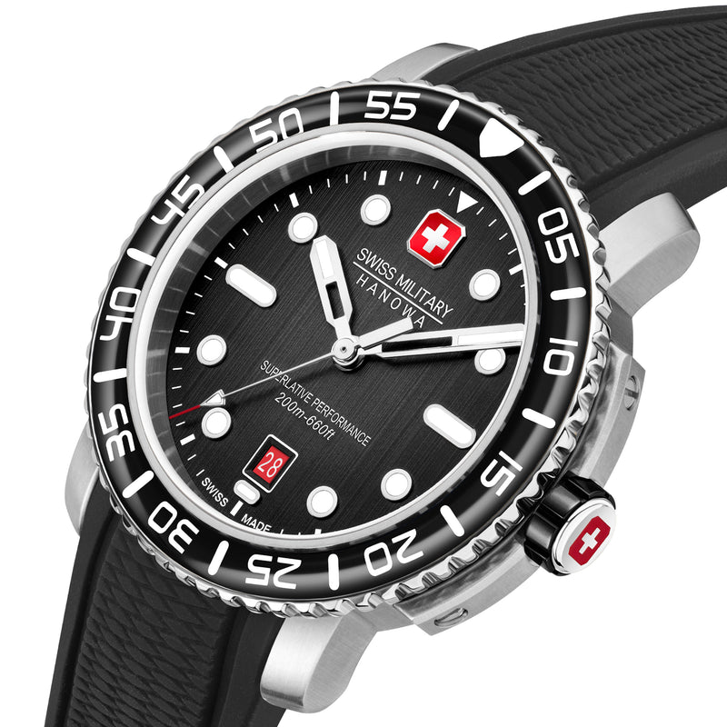 Orologio sportivo da uomo Swiss Military Hanowa Nero Orologio subacqueo impermeabile da 200 m Cronografo da polso