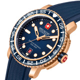 Orologio da uomo Swiss Military Hanowa Black Marlin 45mm Blu/Oro rosa Orologio da uomo in acciaio inossidabile/gomma Orologio subacqueo Cronografo