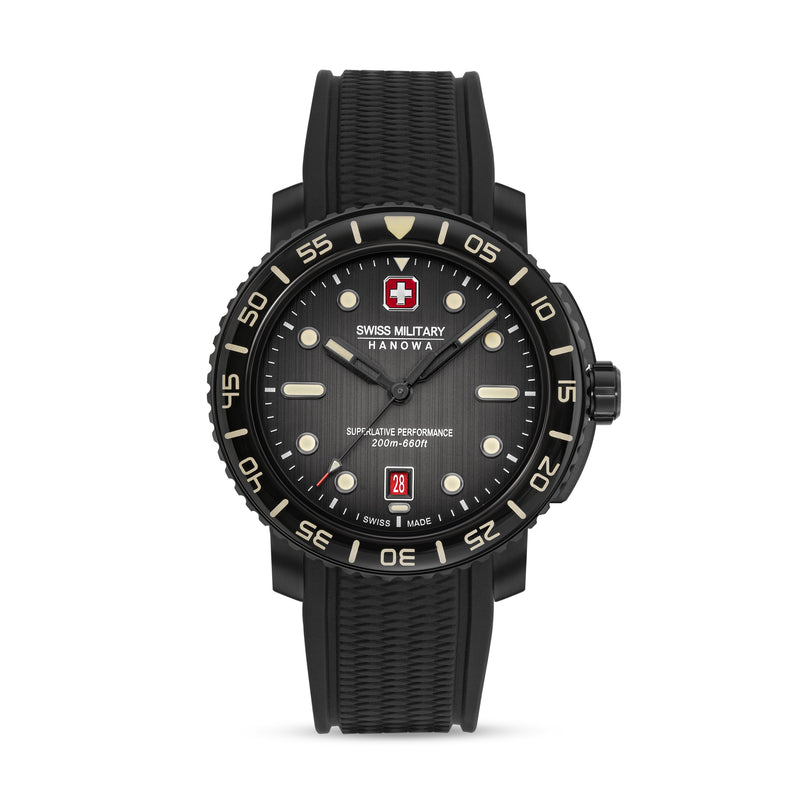 BLACK MARLIN 42mm Edelstahl/Gummi Schwarz Herrenuhr Chronograph - Swiss Made