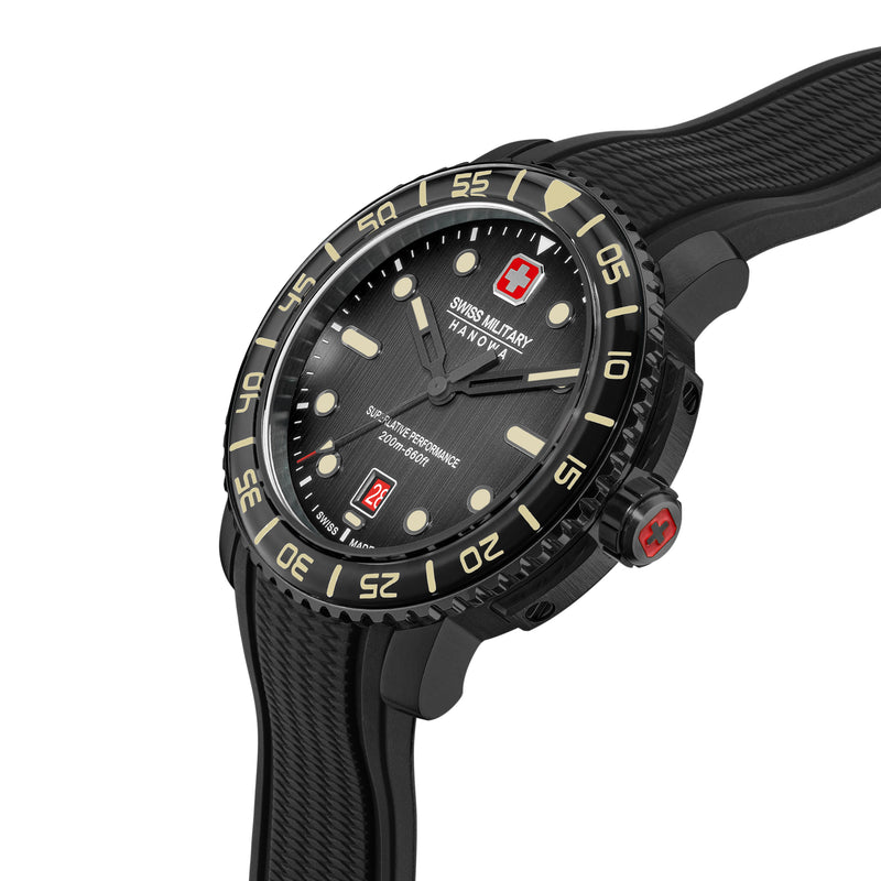BLACK MARLIN 42mm Edelstahl/Gummi Schwarz Herrenuhr Chronograph - Swiss Made
