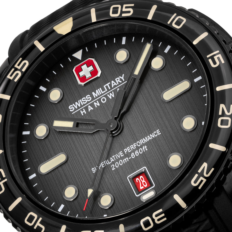 BLACK MARLIN 42mm Edelstahl/Gummi Schwarz Herrenuhr Chronograph - Swiss Made