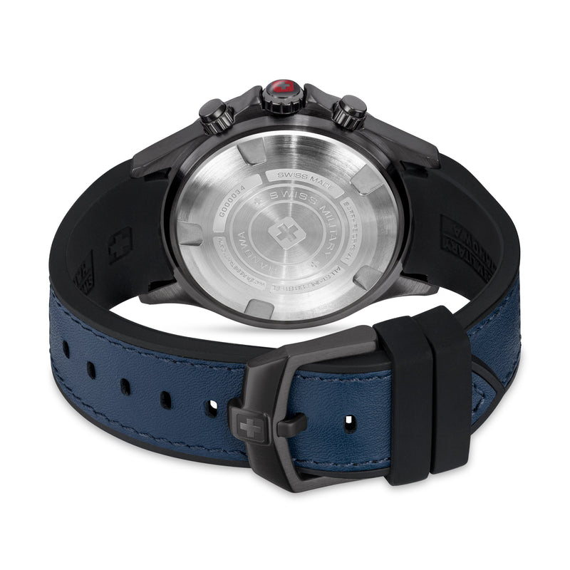 Swiss Military Hanowa Orologio da uomo Cronografo 42 mm Pelle/Acciaio Blu/Nero Orologio da uomo Cronografo Orologio da uomo