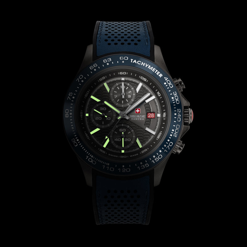 Swiss Military Hanowa Orologio da uomo Cronografo 42 mm Pelle/Acciaio Blu/Nero Orologio da uomo Cronografo Orologio da uomo