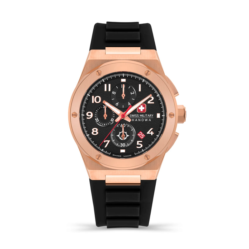 Swiss Military Hanowa Men's Watch Chronograph Rose Gold/Black 42mm Stainless Steel/Silicone Men's Watch Chronograph Wristwatch