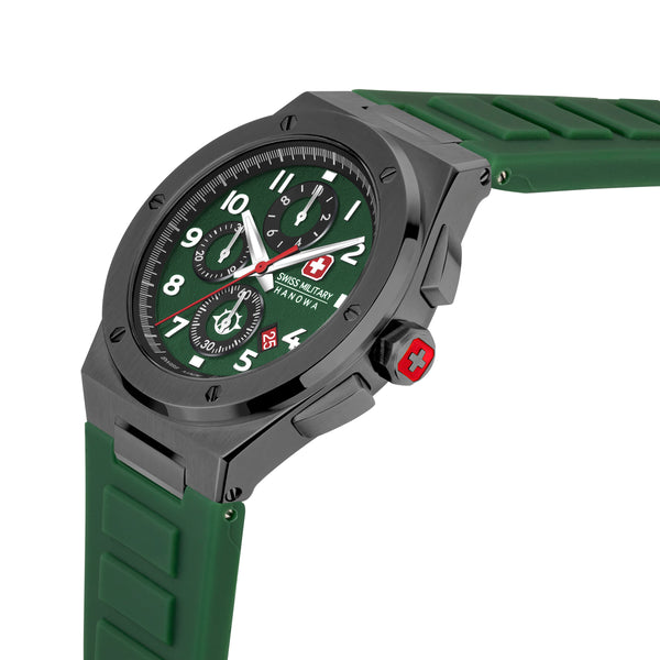 Swiss Military Hanowa Men's Chronograph Watch Green Silicone 42mm Men's Watch Wristwatch Chronograph Men's Wristwatch
