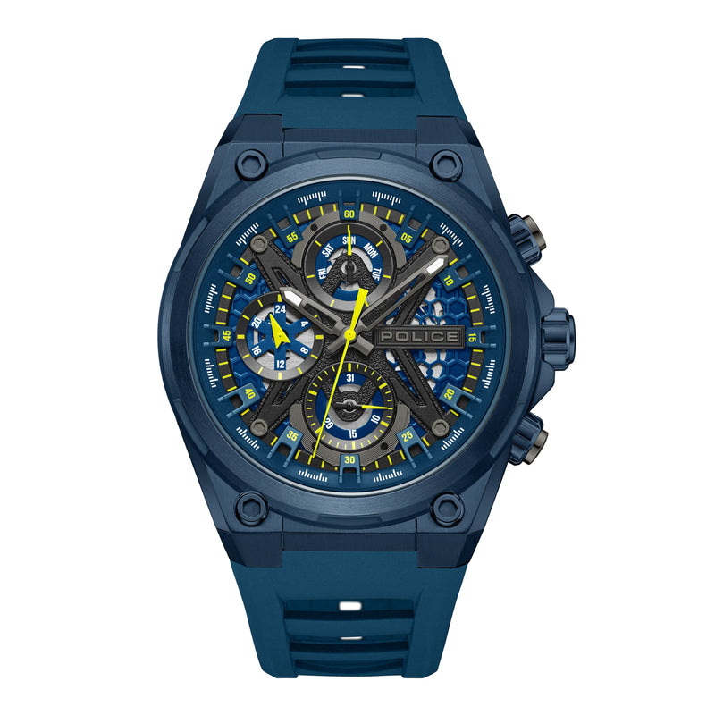 Police Men's Wristwatch Chronograph Blue/Yellow 44mm - Watches Wristwatch Men's Watch Chronograph Sports Watch - Police Watch