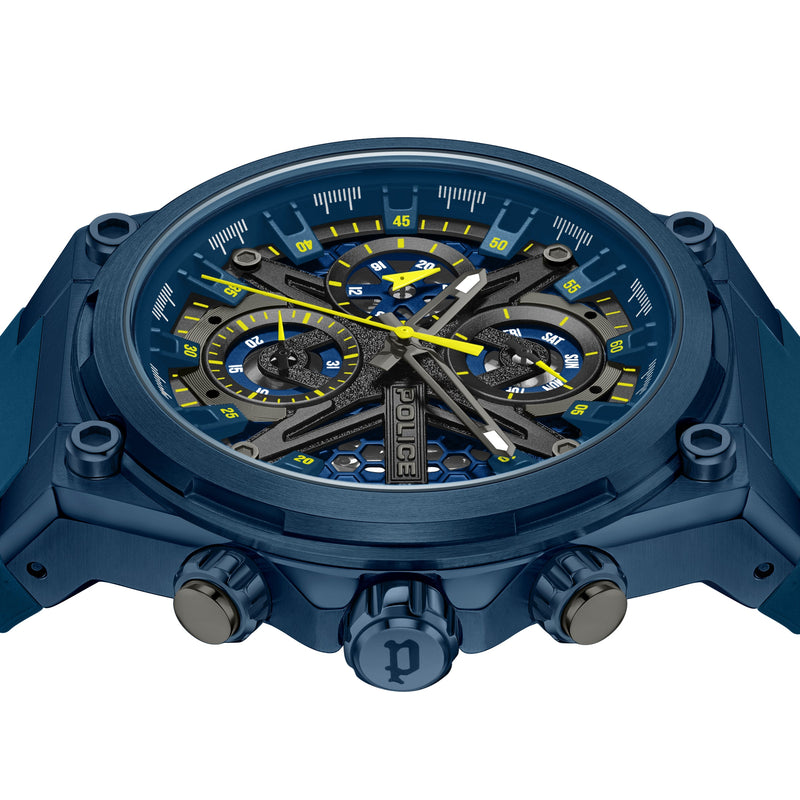 Police Men's Wristwatch Chronograph Blue/Yellow 44mm - Watches Wristwatch Men's Watch Chronograph Sports Watch - Police Watch
