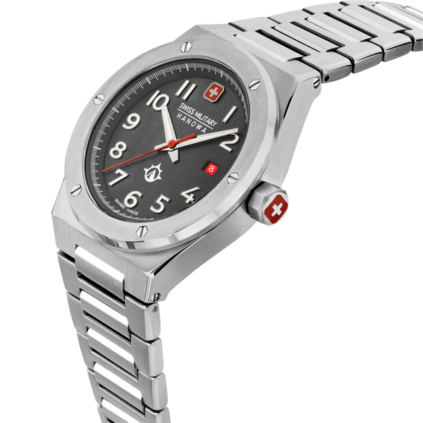 Swiss Military Hanowa Unisex Wristwatch Analog 42mm Black/Silver Stainless Steel Men's Watch Chronograph Quartz Time Date Bracelets