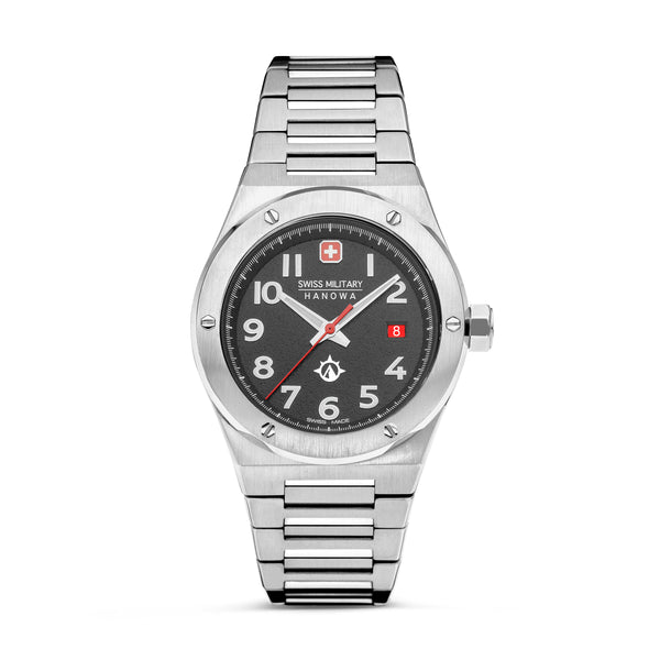 Swiss Military Hanowa Unisex Wristwatch Analog 42mm Black/Silver Stainless Steel Men's Watch Chronograph Quartz Time Date Bracelets