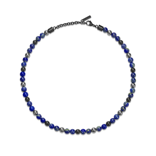 Police Herren Halskette Lapislazuli Hematit Schwarz Blau Perlen Kette Halsband Schmuck Herrenkette