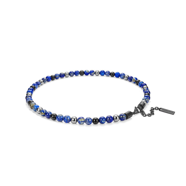 Police Herren Halskette Lapislazuli Hematit Schwarz Blau Perlen Kette Halsband Schmuck Herrenkette