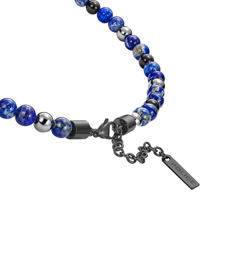 Collana da uomo Police Lapislazzuli Ematite Nero Blu Perline Collana con colletto a catena Gioielli da uomo