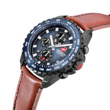 STONE MARTEN Herren Armbanduhr Chronograph Leder Blau Braun 44mm - Swiss Made
