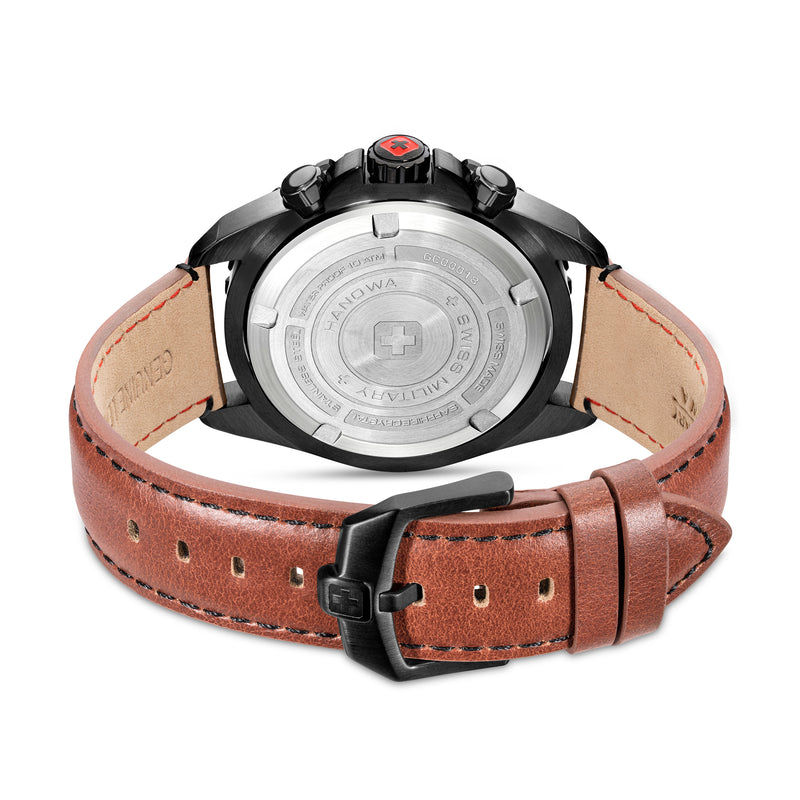 STONE MARTEN Herren Armbanduhr Chronograph Leder Blau Braun 44mm - Swiss Made