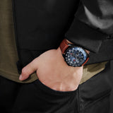 STONE MARTEN Herren Armbanduhr Chronograph Leder Blau Braun 44mm - Swiss Made