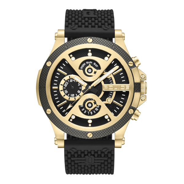 Police Orologio da uomo Cronografo analogico Oro/Nero 44 mm Cinturino in silicone Orologio da uomo Cronografo Orologi da uomo