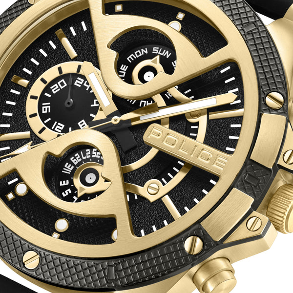 Police Orologio da uomo Cronografo analogico Oro/Nero 44 mm Cinturino in silicone Orologio da uomo Cronografo Orologi da uomo