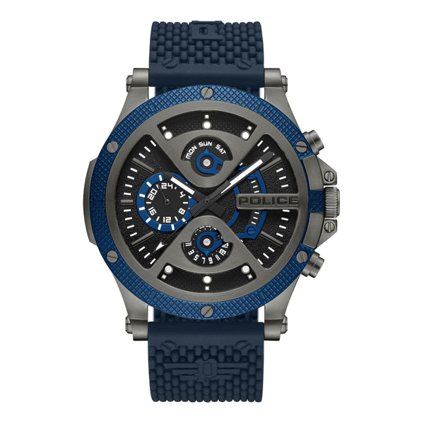 Police Men's Wristwatch Chronograph Watch Blue Black 44mm Stainless Steel Silicone - Sporty Men's Watch with Date &amp; Stopwatch