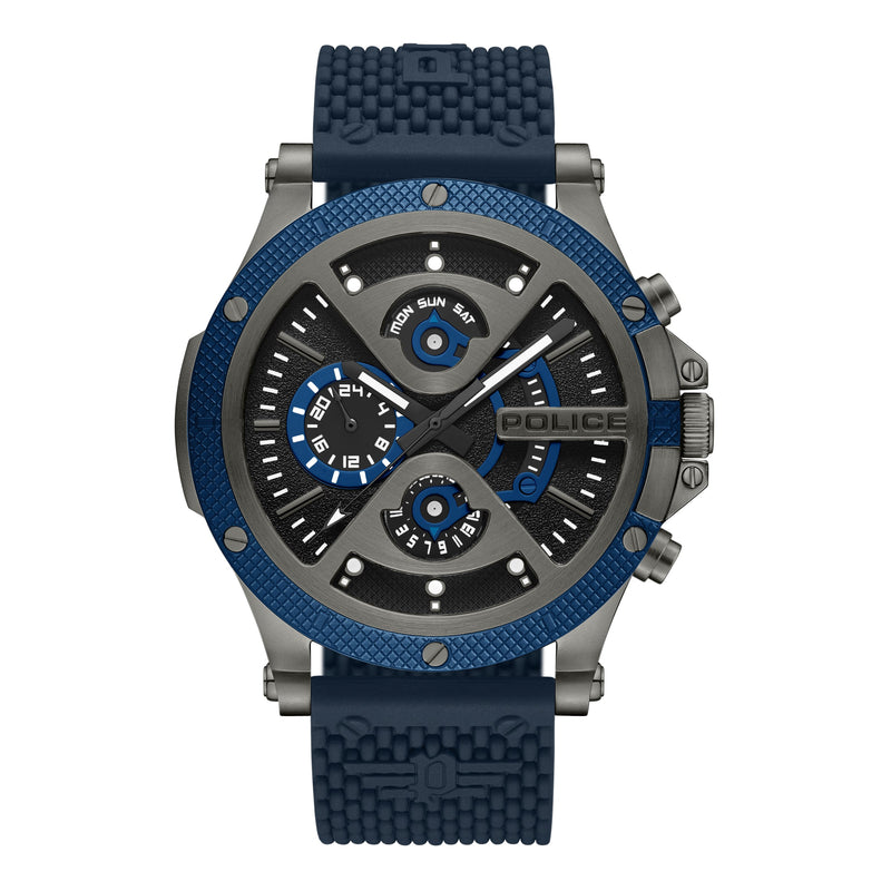 Police Men's Wristwatch Chronograph Watch Blue Black 44mm Stainless Steel Silicone - Sporty Men's Watch with Date &amp; Stopwatch