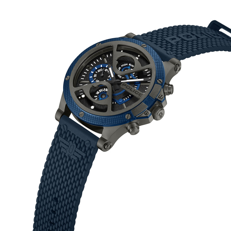 Police Men's Wristwatch Chronograph Watch Blue Black 44mm Stainless Steel Silicone - Sporty Men's Watch with Date &amp; Stopwatch