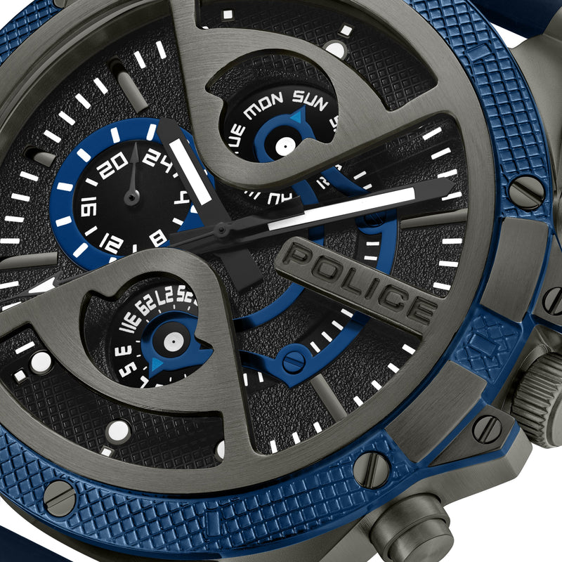 Police Men's Wristwatch Chronograph Watch Blue Black 44mm Stainless Steel Silicone - Sporty Men's Watch with Date &amp; Stopwatch