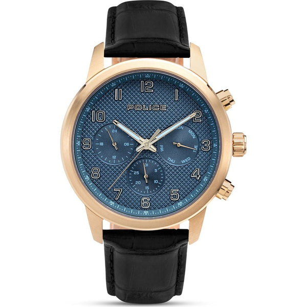 Orologio cronografo da uomo Police con cinturino in pelle blu oro 42 mm - Orologio da uomo cronografo analogico al quarzo
