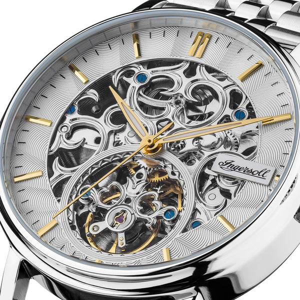 Ingersoll 1892 The Charles Men's Automatic Watch, 44 mm, with Silver Skeleton Dial and Stainless Steel Bracelet I05803B