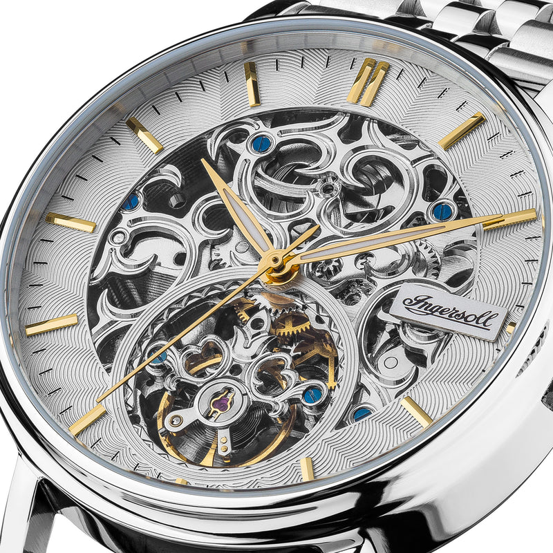 Ingersoll 1892 The Charles Men's Automatic Watch, 44 mm, with Silver Skeleton Dial and Stainless Steel Bracelet I05803B