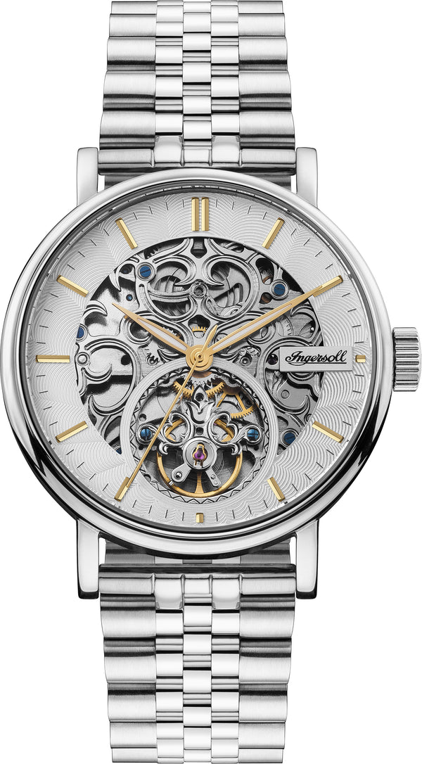 Ingersoll 1892 The Charles Men's Automatic Watch, 44 mm, with Silver Skeleton Dial and Stainless Steel Bracelet I05803B