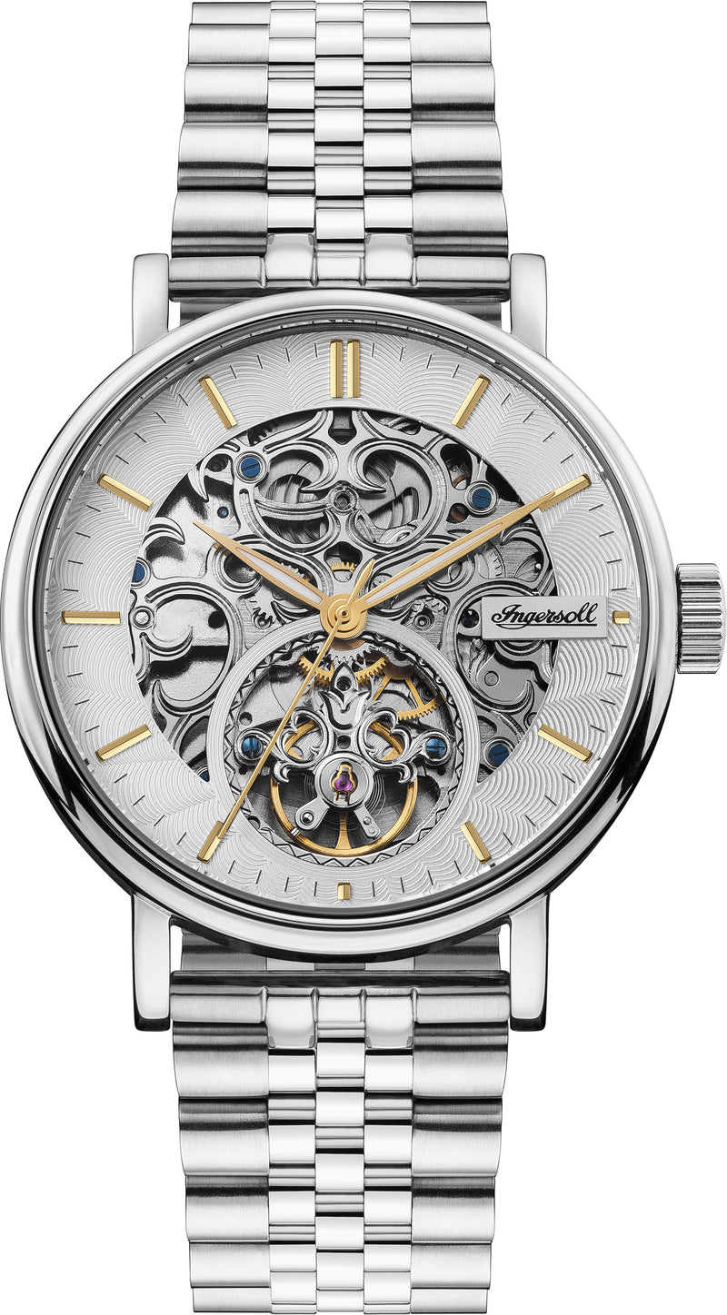 Ingersoll 1892 The Charles Men's Automatic Watch, 44 mm, with Silver Skeleton Dial and Stainless Steel Bracelet I05803B