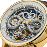 Ingersoll The Jazz 42mm Orologio automatico da uomo con fasi lunari con quadrante scheletrato in oro chiaro e cinturino in vera pelle marrone I07704